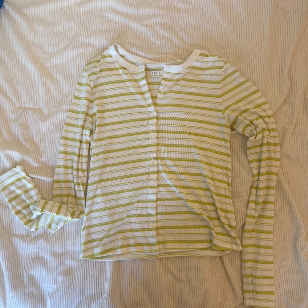 Striped American Eagle Button Up Shirt